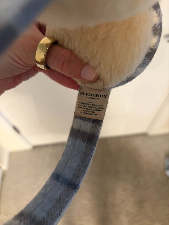 Burberry London 100% Cashmere Shearling Earmuffs Blue Nova Check Plaid OS